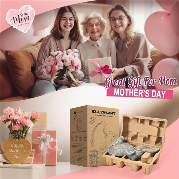 Solar Garden Decor Upgraded Elephant Statues Outdoor, Birthday Gifts Outdoor - Picture 2 of 7